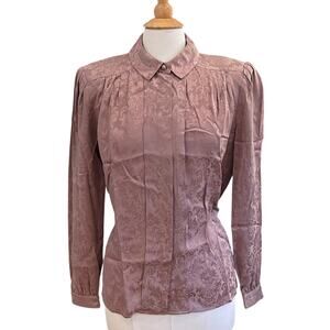 Carole Little Vintage 80s Silk Button Down Blouse Pink/Lavender, Floral Size 8